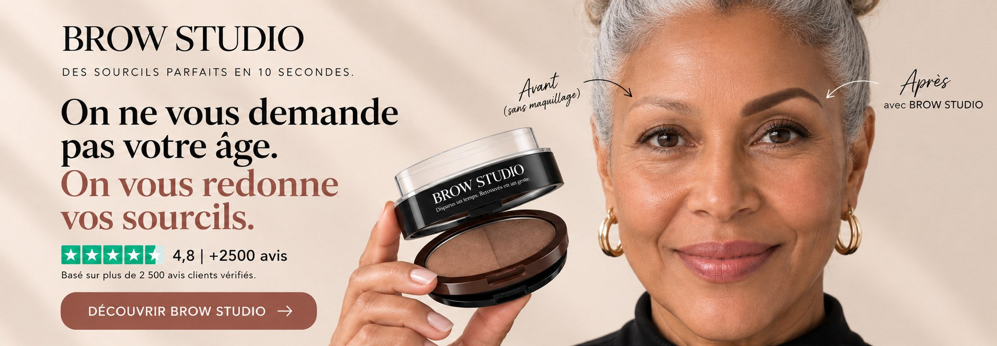 Avant et après l'application de Brow Studio sur des sourcils clairsemés