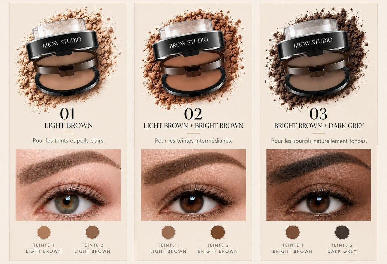 Brow Studio — les 3 palettes : Light Bronze, Medium, Dark